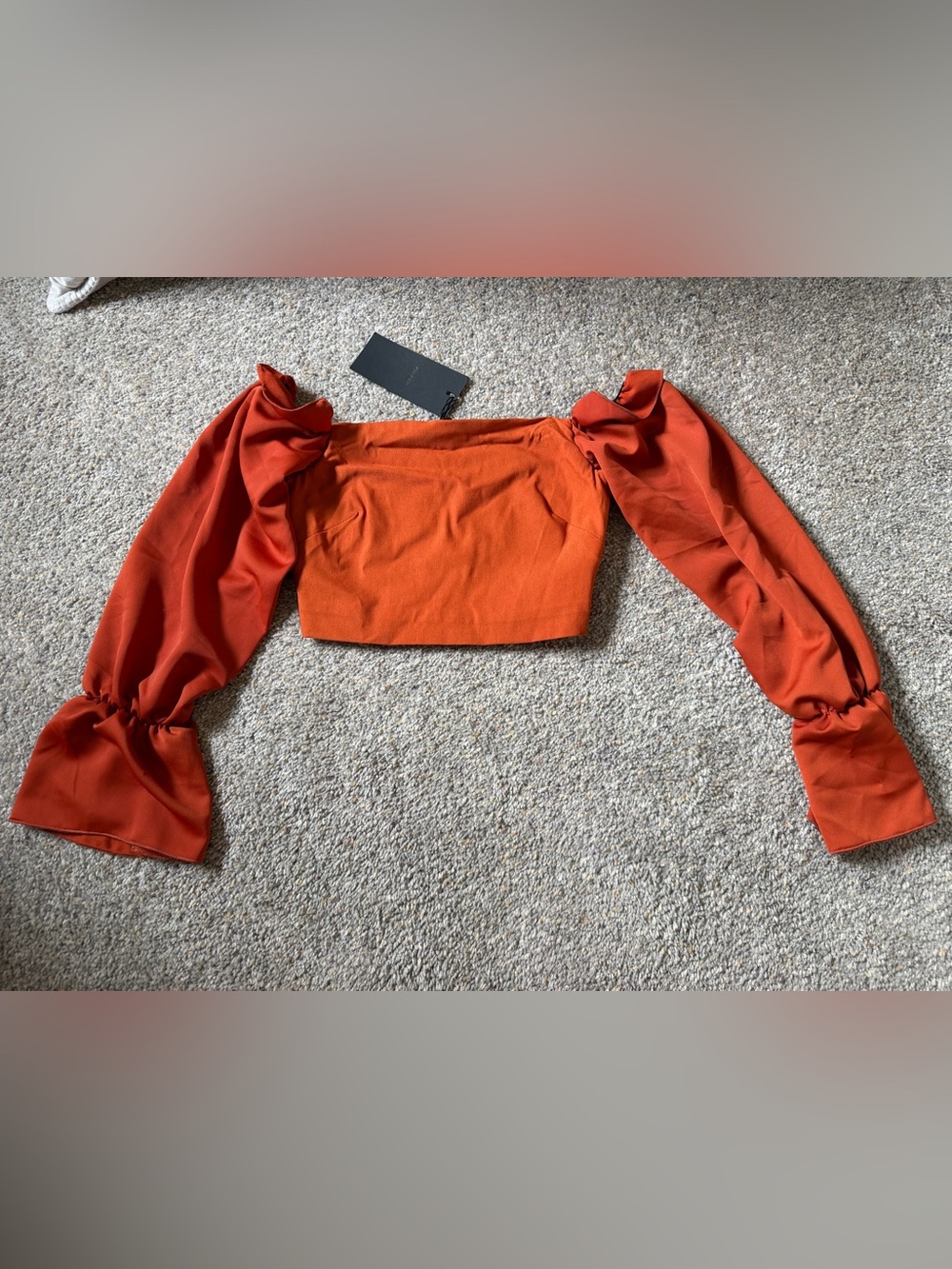 New Vesper Rust Orange Puff-Sleeve Crop Top sz 6